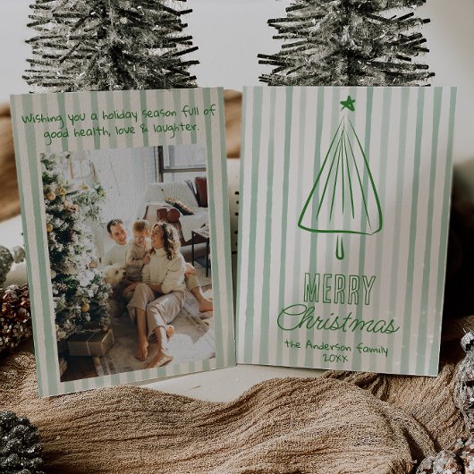 ヴィンテージグリーンハンド引きクリスマス抽象芸術ツリー シーズンカード