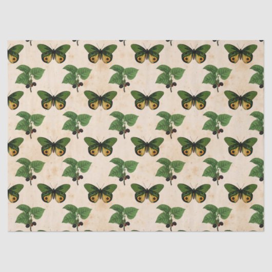 ヴィンテージグリーンバターフライズデコパージュ 薄葉紙 (正面)