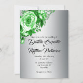 ヴィンテージグリーンバラシルバー結婚ズ 招待状 (正面)