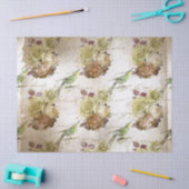 ヴィンテージグリーンバードとバラの分離 薄葉紙 (クラフト)