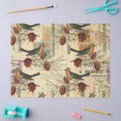 ヴィンテージグリーンバードとパインコーンの分離 薄葉紙 (クラフト)