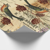 ヴィンテージグリーンバードとパインコーン ラッピングペーパー (角)