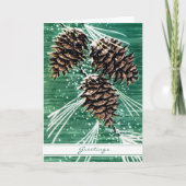 ヴィンテージグリーンパインコーンフォレストグリーティング シーズンカード (正面)