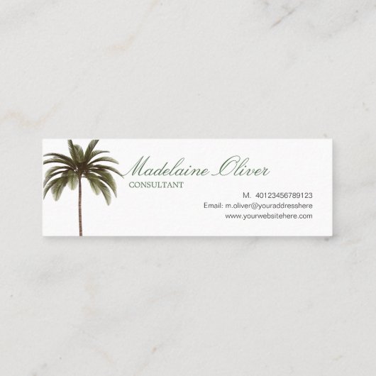 ヴィンテージグリーンパームツリートロピカルエレガント スキニー名刺 (裏面)