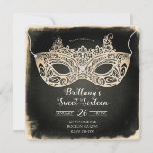 ヴィンテージグリーンパールマスカレードマスクスウィート16パーティー 招待状 (正面)