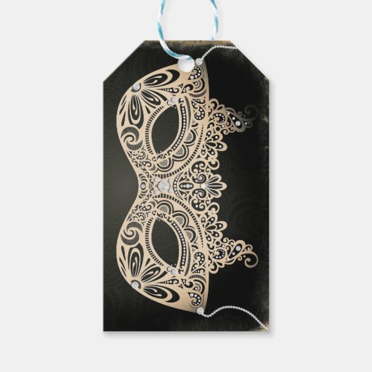 ヴィンテージグリーンパールマスカレードマスク スイート16パーティ ギフトタグ (正面)