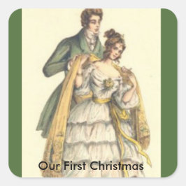 ヴィンテージグリーンビクトリアン 私たちの初めてのクリスマス スクエアシール