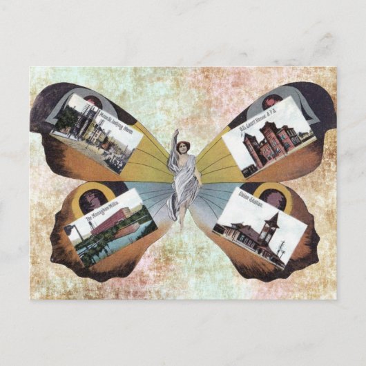 ヴィンテージグリーンビルサウスカロライナ妖精のレディーアート ポストカード (正面)