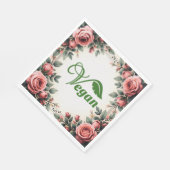 ヴィンテージグリーンビーガンロゴリーフバイベアンド スタンダードランチョンナプキン (角)