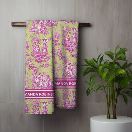 ヴィンテージグリーンピンクトイレデジュエリー バスタオルセット