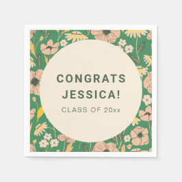 ヴィンテージグリーンピンクフローラ卒業パーティカスタムー スタンダードカクテルナプキン