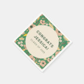 ヴィンテージグリーンピンクフローラ卒業パーティカスタムー スタンダードカクテルナプキン (角)