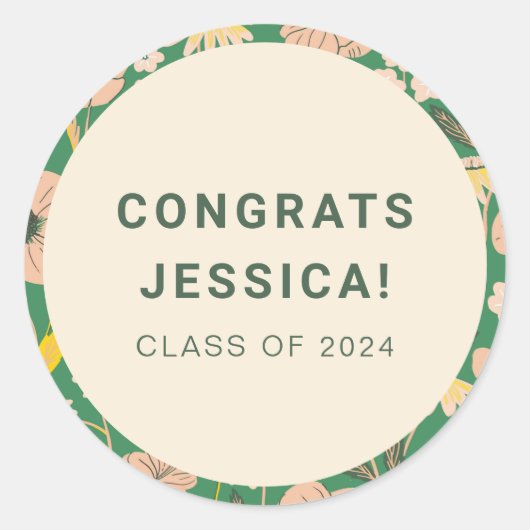 ヴィンテージグリーンピンクフローラ卒業パーティカスタムー ラウンドシール (正面)