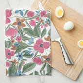 ヴィンテージグリーンピンクブルーウォーターカラーフローラルパターン キッチンタオル (四つ折り)
