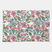 ヴィンテージグリーンピンクブルーウォーターカラーフローラルパターン キッチンタオル (横)