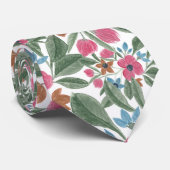 ヴィンテージグリーンピンクブルーウォーターカラーフローラルパターン ネクタイ (ロール)