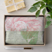 ヴィンテージグリーンピンクローズオールドレターティッシュペーパー 薄葉紙 (ギフト)