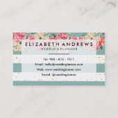 ヴィンテージグリーンピンクローズ金ゴールドストライプ紙吹雪 名刺 (裏面)