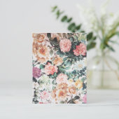 ヴィンテージグリーンピンク黄色の水色バラフローラ ポストカード (スタンド正面)