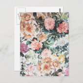 ヴィンテージグリーンピンク黄色の水色バラフローラ ポストカード (正面/裏面)