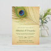 ヴィンテージグリーンピーコックフェザーインディアン結婚ズ 招待状 (スタンド正面)