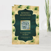 ヴィンテージグリーンピーコックフェザーQRコード結婚ズ 招待状 (裏面)