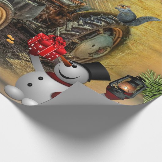 ヴィンテージグリーンファームトラクタークリスマスバ素朴ーン ラッピングペーパー (角)