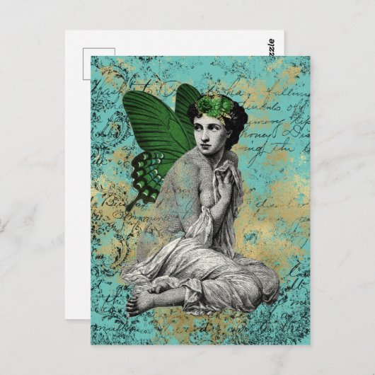 ヴィンテージグリーンフェアリーオンアクアエフエメラ ポストカード (正面/裏面)