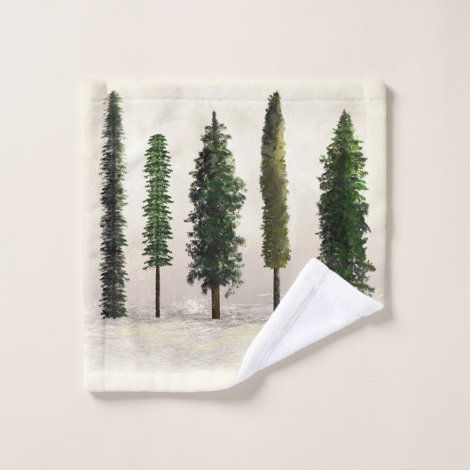 ヴィンテージグリーンフォレストツリーズ素朴ウグジー バスタオルセット (ウォッシュタオル)
