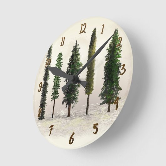ヴィンテージグリーンフォレストツリーズ素朴ウグジー ラウンド壁時計 (傾斜)
