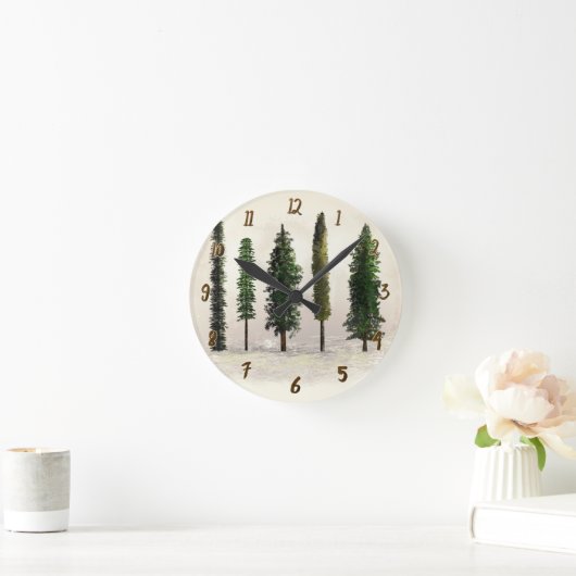 ヴィンテージグリーンフォレストツリーズ素朴ウグジー ラウンド壁時計 (ホーム)