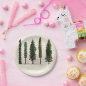 ヴィンテージグリーンフォレストツリーズ素朴ウッドシ結婚ーズ ペーパープレート (パーティー)