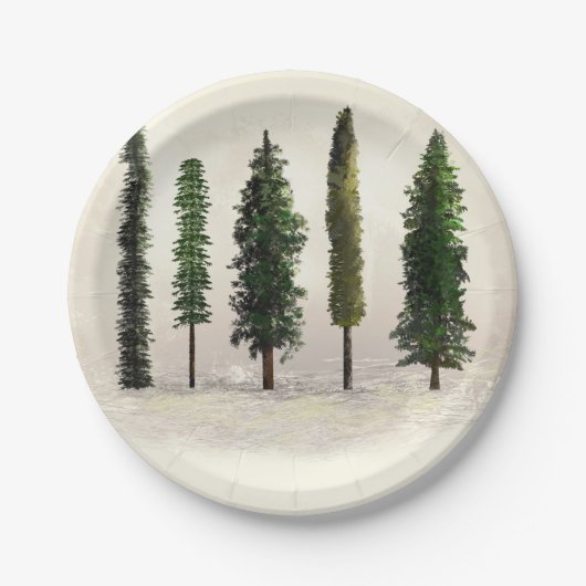 ヴィンテージグリーンフォレストツリーズ素朴ウッドシ結婚ーズ ペーパープレート (正面)