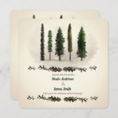 ヴィンテージグリーンフォレストツリーズ素朴ウッドシ結婚ーズ 招待状 (正面/裏面)