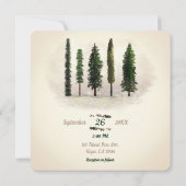 ヴィンテージグリーンフォレストツリーズ素朴ウッドシ結婚ーズ 招待状 (裏面)