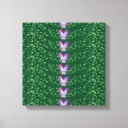 ヴィンテージグリーンフローラの壁紙パターン キャンバスプリント (正面)