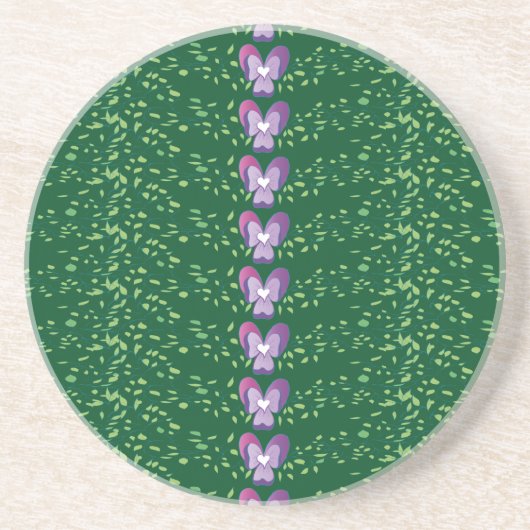 ヴィンテージグリーンフローラの壁紙パターン コースター (正面)