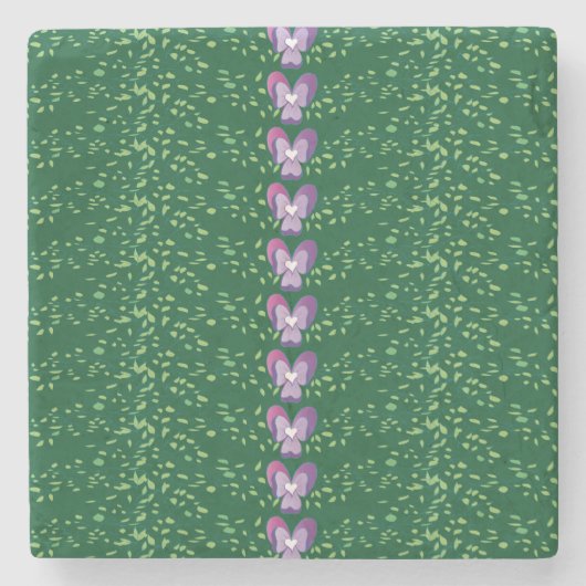ヴィンテージグリーンフローラの壁紙パターン ストーンコースター (正面)