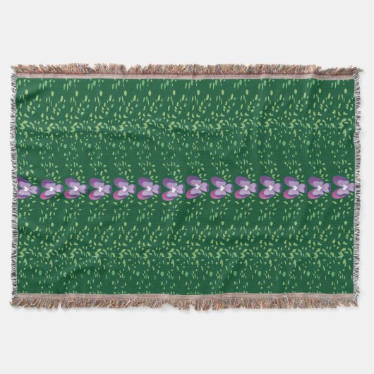 ヴィンテージグリーンフローラの壁紙パターン スローブランケット (正面)