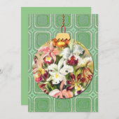 ヴィンテージグリーンフローラアートクリスマスオーナメントカード シーズンカード (正面/裏面)