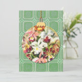 ヴィンテージグリーンフローラアートクリスマスオーナメントカード シーズンカード (スタンド正面)