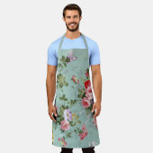 ヴィンテージグリーンフローラデザイン エプロン (着用した状態)