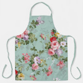 ヴィンテージグリーンフローラデザイン エプロン (正面)