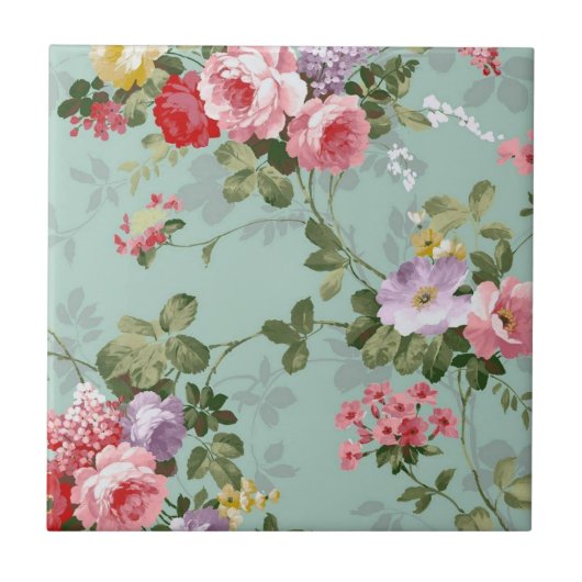 ヴィンテージグリーンフローラデザイン タイル (正面)