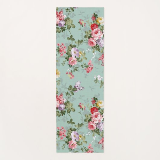 ヴィンテージグリーンフローラデザイン ヨガマット (正面)