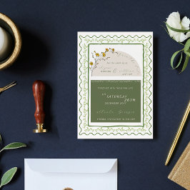 ヴィンテージグリーンフローラフレーム結婚式の日付の保存