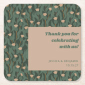 ヴィンテージグリーンフローラボホ結婚のカスタムありがとう スクエアペーパーコースター (正面)