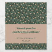 ヴィンテージグリーンフローラボホ結婚のカスタムありがとう ワインラベル (シングルラベル)