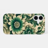 ヴィンテージグリーンフローラルiPhoneケース スリム iPhone 16ケース (裏面横)