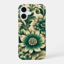 ヴィンテージグリーンフローラルiPhoneケース スリム iPhone 16ケース